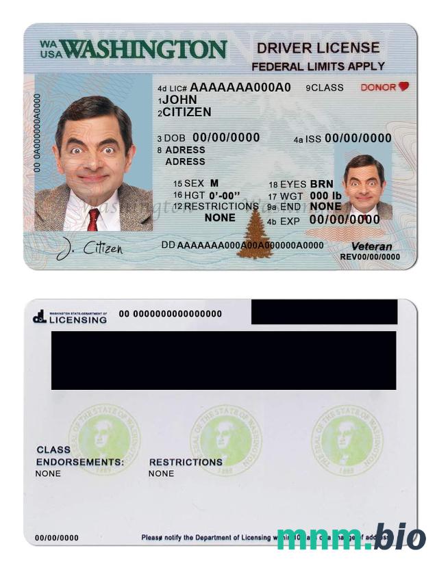 Szablon prawa jazdy USA Washington w formacie PSD (2018-obecnie)